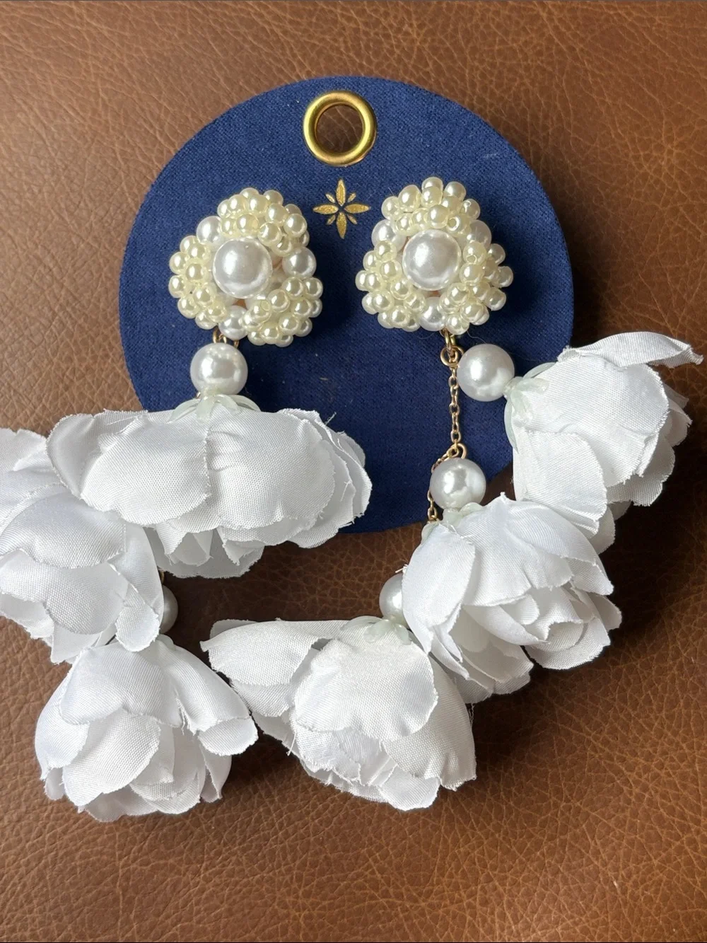 White Floral Pearl Drop Earrings